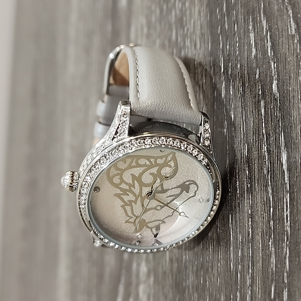 Diamante Bedazzled Illustrated Horse Face Stainless Steel Leather Strap Watch